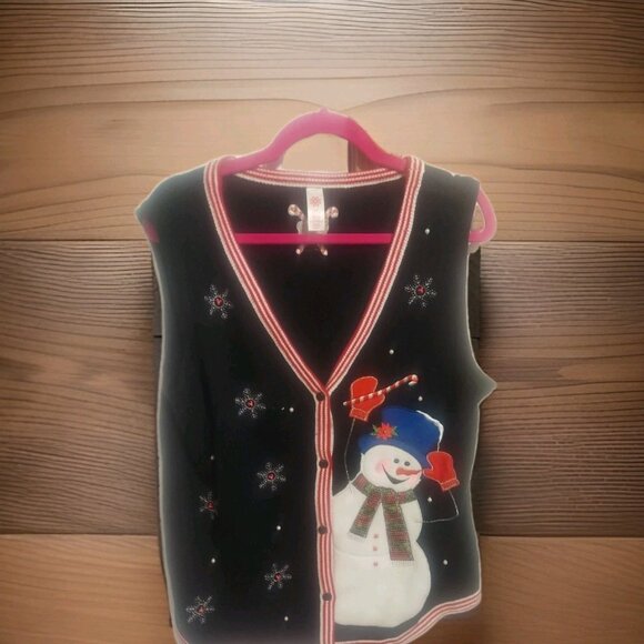 Holiday Time Christmas Vest Size Large Snowman Ugly Christmas Sweater Candy Cane - Picture 1 of 9